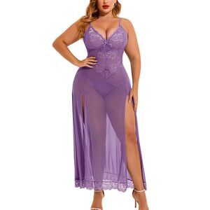 1433 Lingerie Plus Size Sexy Nightgown Long Lingerie Dress Sheer Babydoll